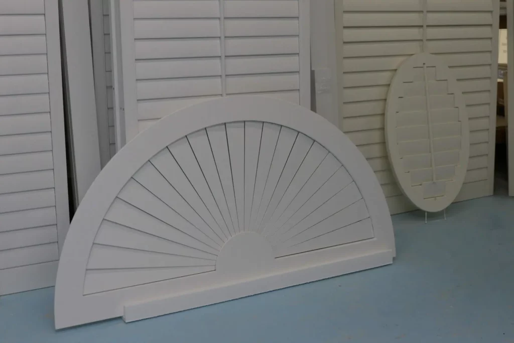 Different frames and sizes of custom blinds made of high quality faux wood