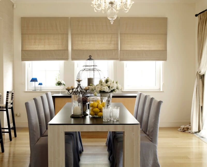 sheer blinds in an eating area